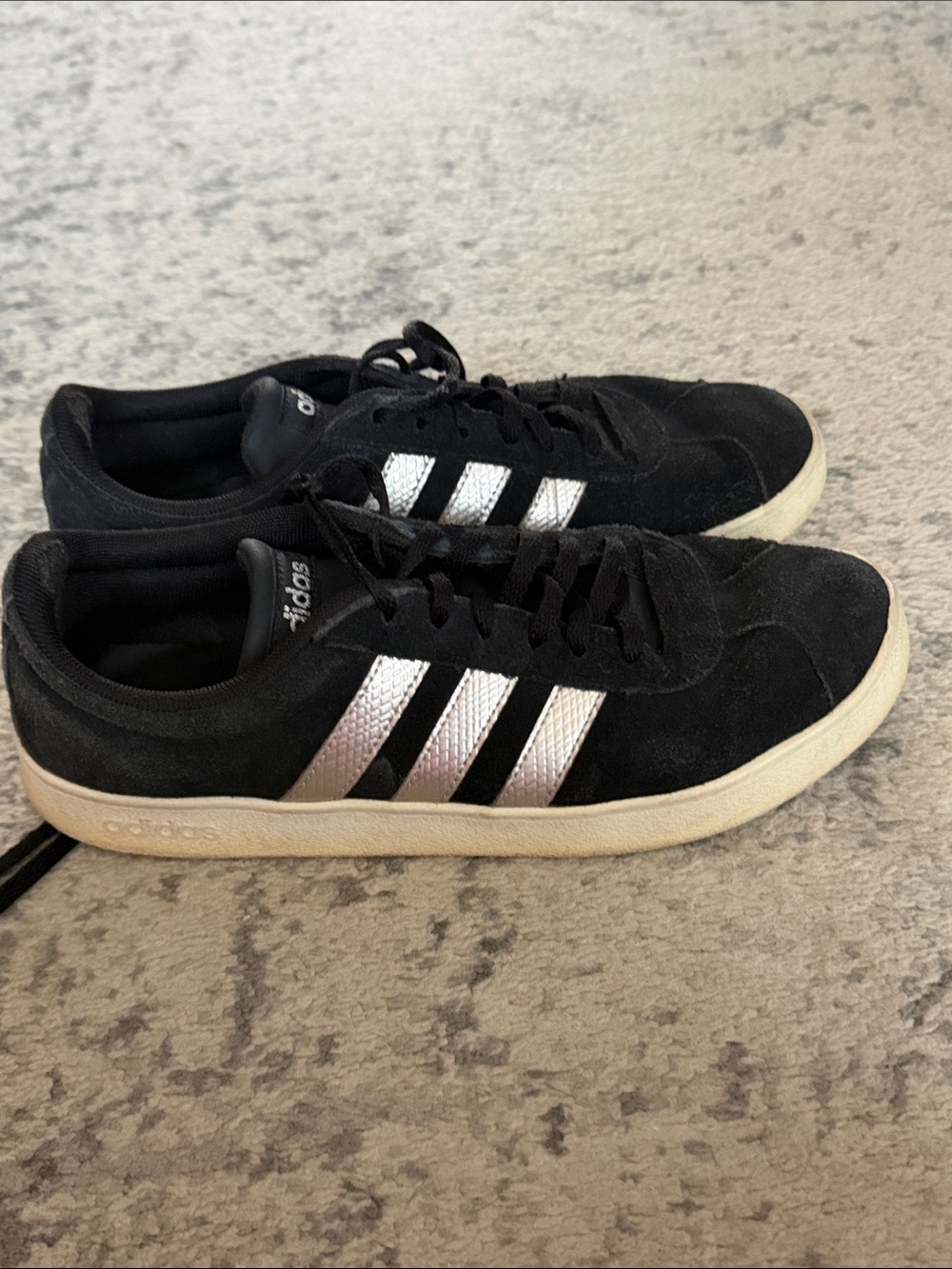 adidas Black Suede Sneakers with Silver Three Stripes